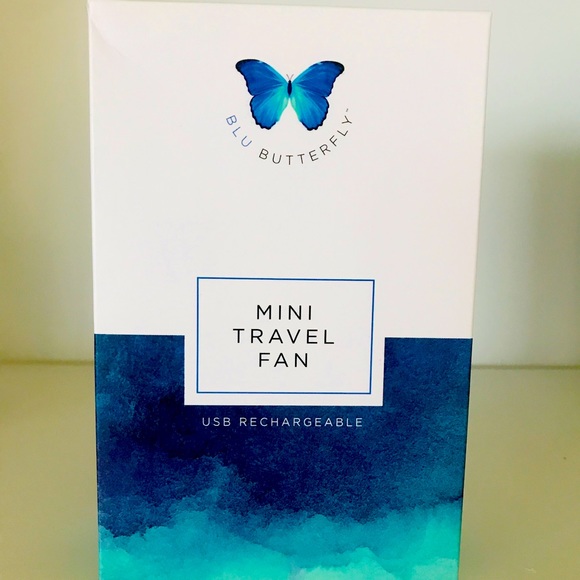 🦋Blu Butterfly Travel Fan - Aqua or White - USB rechargeable. - Picture 2 of 9